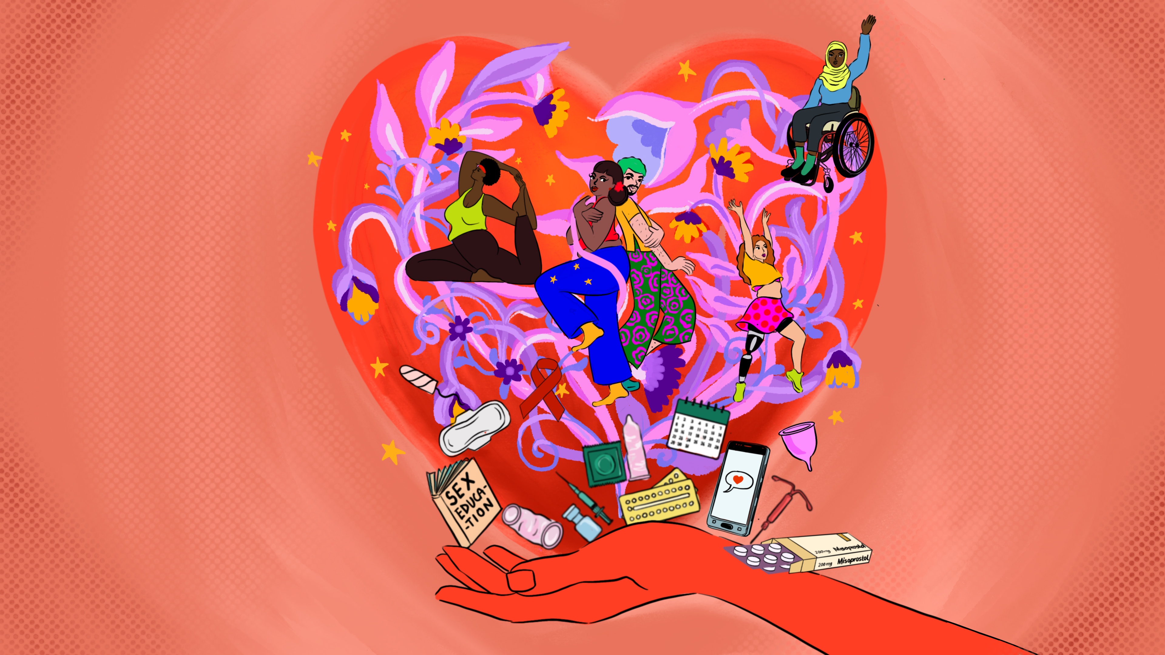 Illustration showing various aspects of SRHR