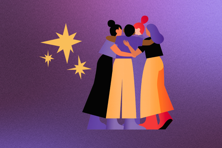 Illustration of women embracing in solidarity