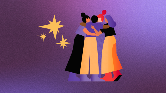 Illustration of women embracing in solidarity