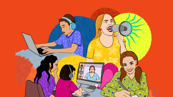 Illustration of young people participating in sexuality education sessions